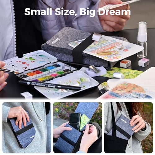 Funto Travel Watercolor Set, 12-Color Paint, 10 Premium Postcards, Brush, Brush Pen, Fineliner, Pencil, Painting Set for Adults, Beginner, and Artists - Image 5