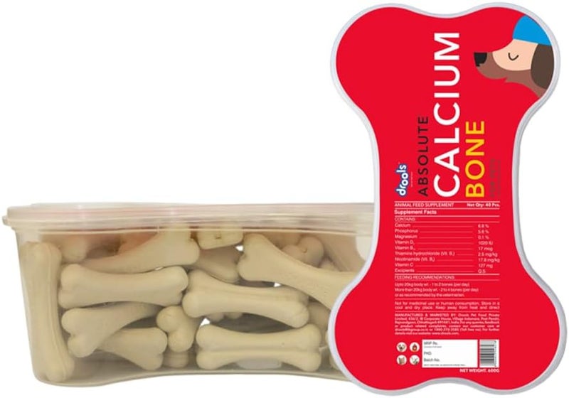 Drools Absolute Calcium Bone Jar, Dog Supplement Treat - 40 Pieces (600g) - Image 1