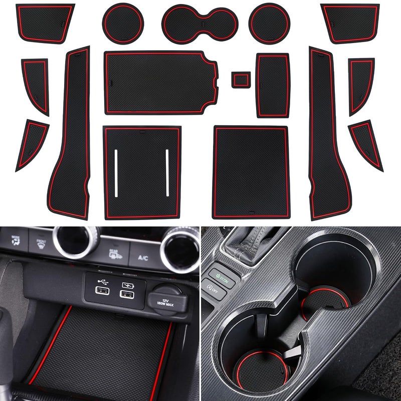 LOCOY Center Console Liner for Honda Civic 11th Gen Sedan Accessories 20222024 2025 2026 Cup Holder Mat Coaster Trim Door Slot Pad NonSlip Interior Custom Rubber Decoration Insert 16pcs Red - Image 3