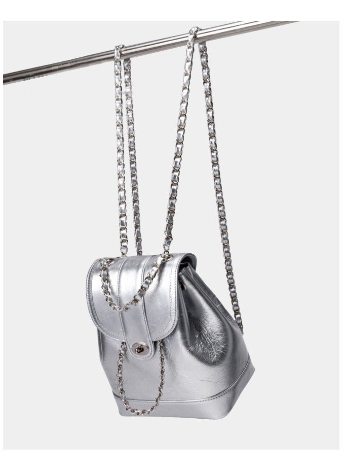 Xiaoxiangfeng Women's Korean Leather Chain Backpack Flap Buckle Design For Large Capacity Handbag Fashionable And Versatile Diamond Grid Chain Exquisite Backpack  - Image 1