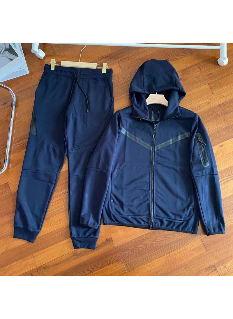 Generic 2024 casual sports hooded mens side zipper 490 and 163 suit navy blue 