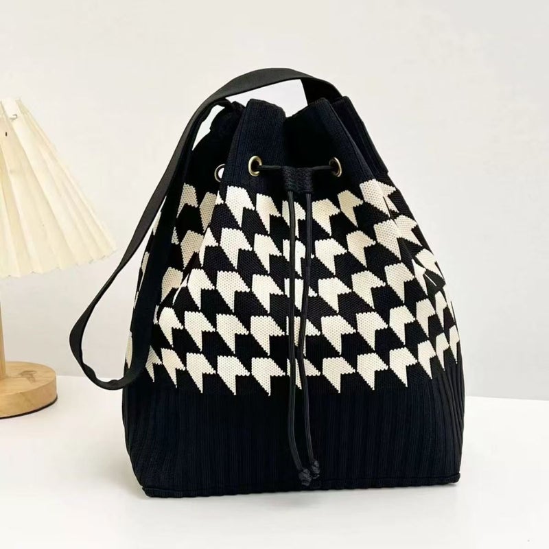 04 New Girly Drawstring Stripesd Knitted Satchel Shoulder Bag Versatile Fashion Stylish Rest Trendyy Bag Diagonal - Image 3