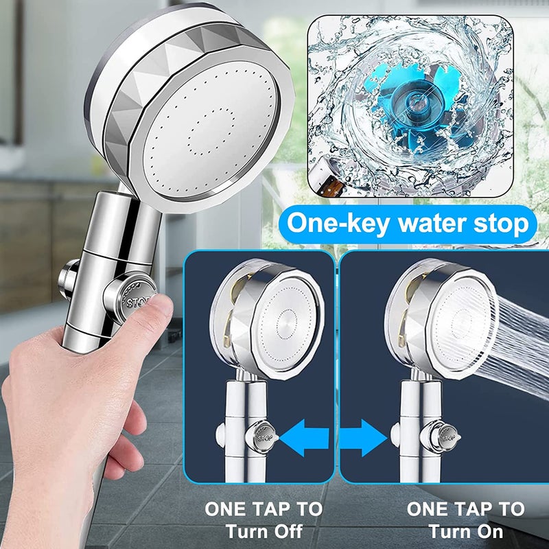 Handheld Shower Head: 360° Rotating High Pressure Turbo Propeller-Driven - Rust-Free Durable ABS Stainless Steel Panel Filter Design for Home Family Shower Use - Image 3