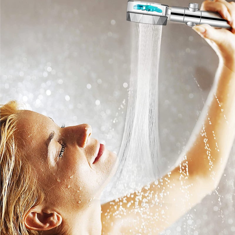Handheld Shower Head: 360° Rotating High Pressure Turbo Propeller-Driven - Rust-Free Durable ABS Stainless Steel Panel Filter Design for Home Family Shower Use - Image 4