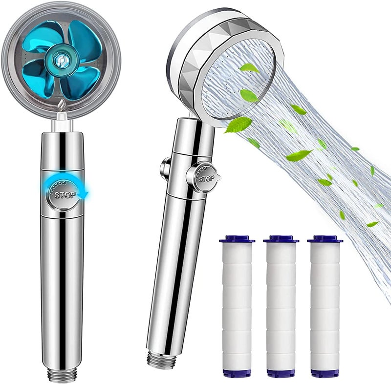 Handheld Shower Head: 360° Rotating High Pressure Turbo Propeller-Driven - Rust-Free Durable ABS Stainless Steel Panel Filter Design for Home Family Shower Use - Image 1