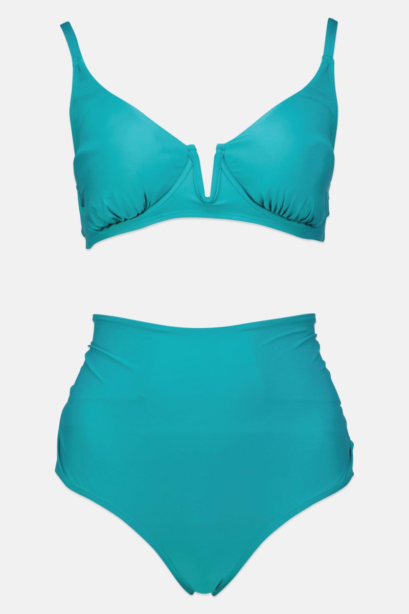 Anne Cole Women 2 Pieces Padded Underwire Solid Bikini Set, Green - Image 1