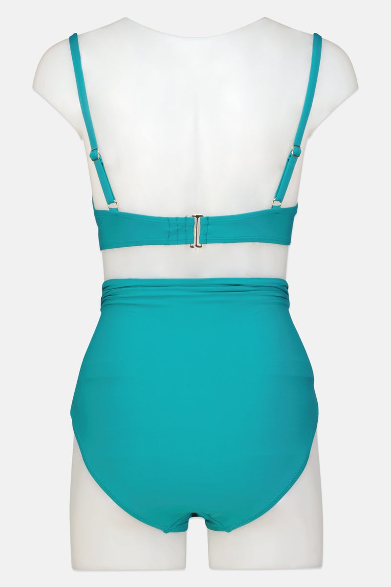 Anne Cole Women 2 Pieces Padded Underwire Solid Bikini Set, Green - Image 2