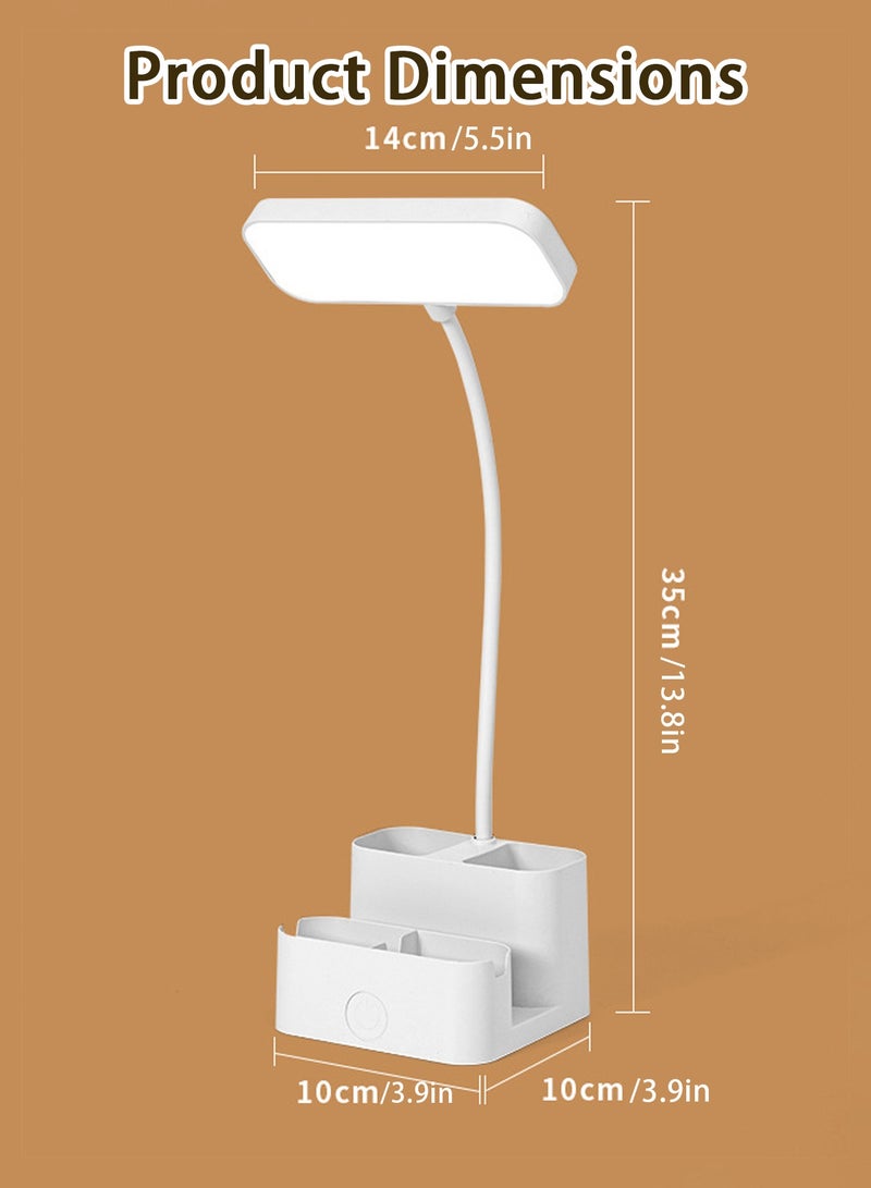 Table lamp,Rechargeable Desk Lamp with Pen Holder & Phone Stand, 16 LED Eye-Care Light, 3-Color Adjustable Brightness, No Blue Light & No Flicker, Gooseneck Study Lamp for Kids Teens, Home Office, Bedroom & College Dorm, Plug-in/USB Charging Dual Use - Image 2