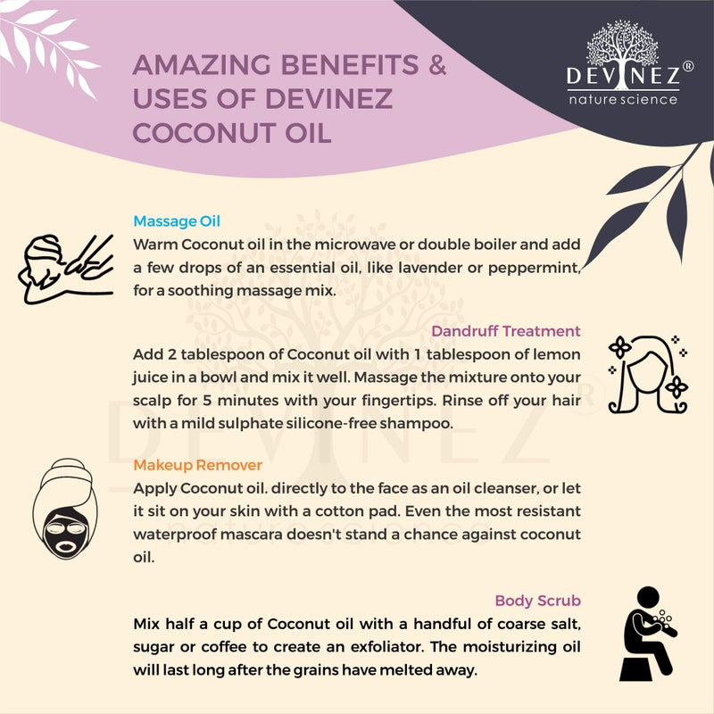 Devinez Extra Virgin Coconut Cold-Pressed Oil - 100ml (NABL & IFRA Certified) - 100% Pure Natural, Undiluted in Anodized Aluminum Bottle, for Hair Color Corrector, Unrefined- Skin Moisturizer, Hair care, 100% Natural Moisturizer - Image 4