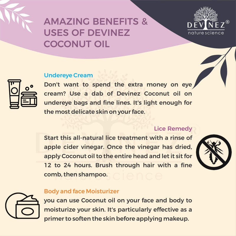 Devinez Extra Virgin Coconut Cold-Pressed Oil - 100ml (NABL & IFRA Certified) - 100% Pure Natural, Undiluted in Anodized Aluminum Bottle, for Hair Color Corrector, Unrefined- Skin Moisturizer, Hair care, 100% Natural Moisturizer - Image 5