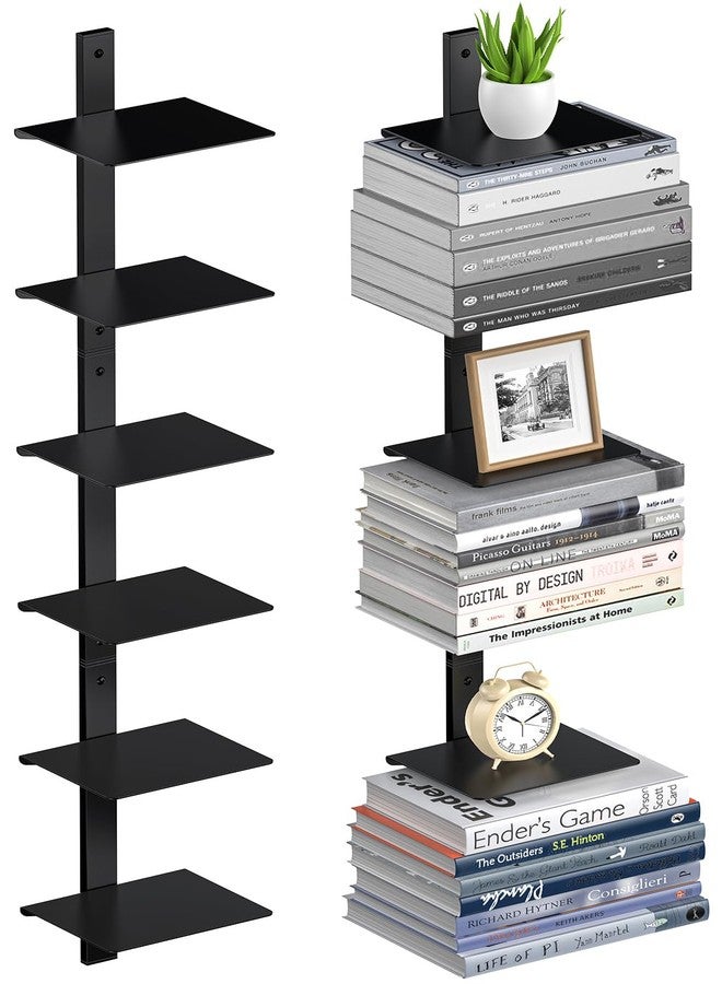 ART-GIFTREE أرفف كتب عائمة من آرت جيفتري، رف كتب عائم غير مرئي بستة أرفف، برج كتب عمودي، مثبت على الحائط وموفر للمساحة، منظم كتب معدني متين للمنزل والمكتب، عبوة من 3 قطع باللون الأسود - Image 1