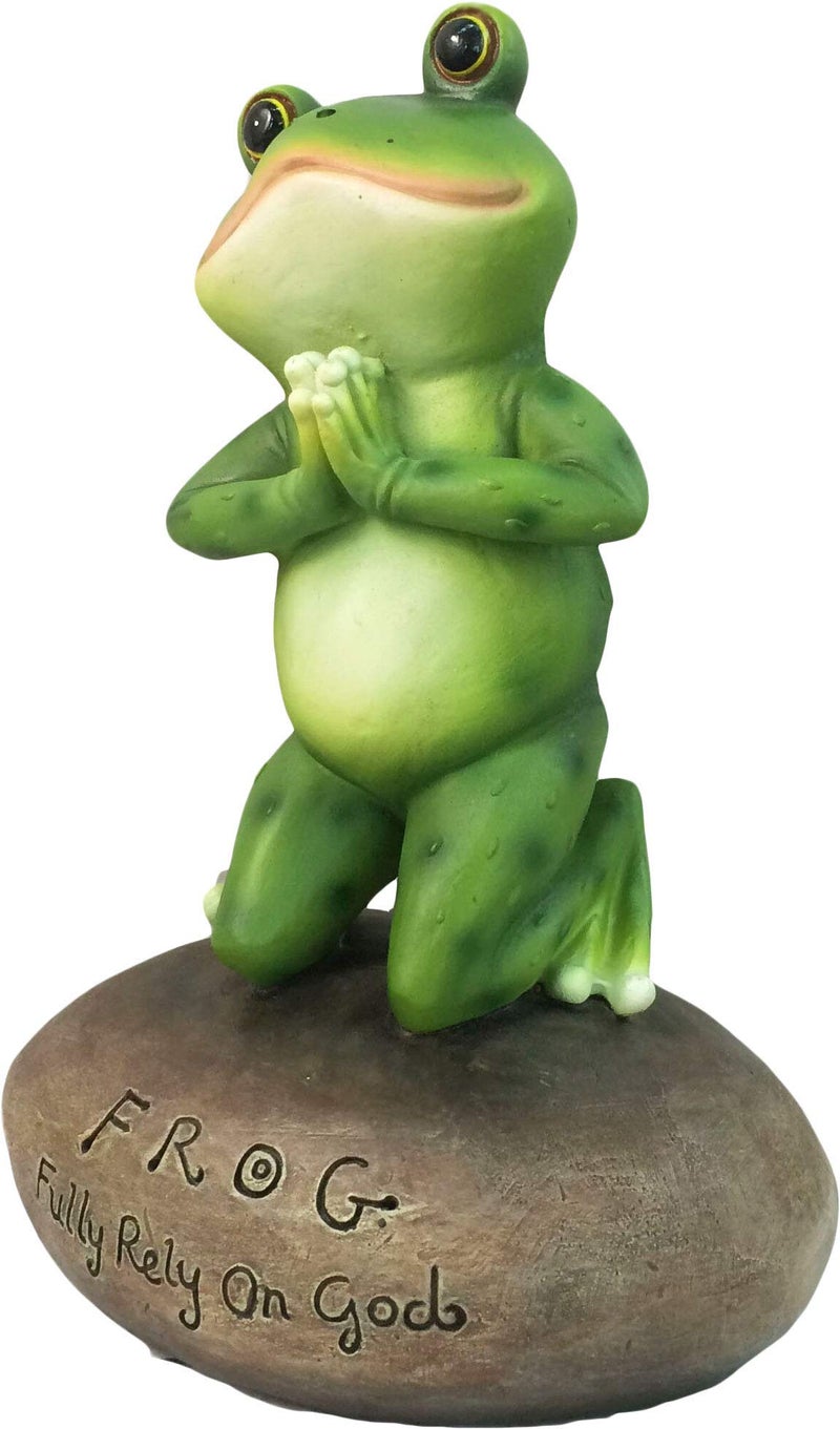 DWK 6.5" Blessed Assurance Inspirational Cute Praying Frog On Rock Statue Novelty Collectible Frog Figurine Christian Religious Garden Decor - Image 3