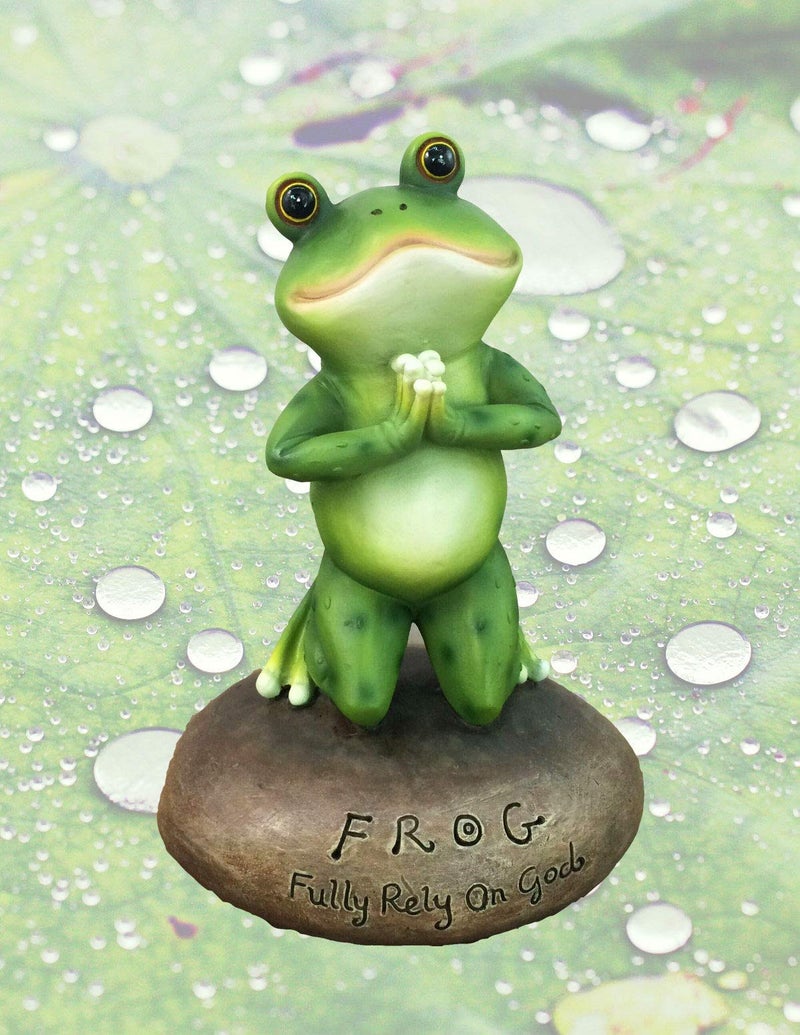DWK 6.5" Blessed Assurance Inspirational Cute Praying Frog On Rock Statue Novelty Collectible Frog Figurine Christian Religious Garden Decor - Image 5