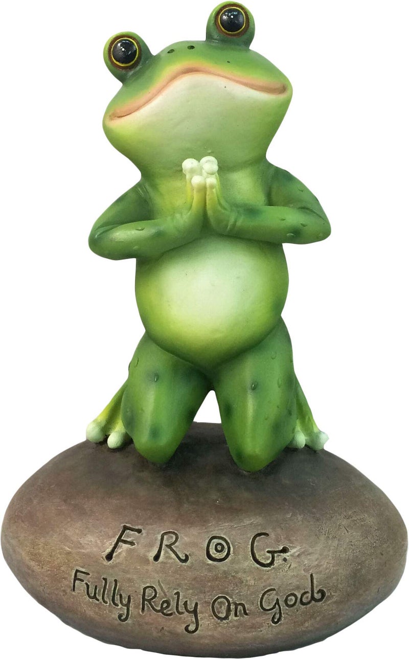 DWK 6.5" Blessed Assurance Inspirational Cute Praying Frog On Rock Statue Novelty Collectible Frog Figurine Christian Religious Garden Decor - Image 1