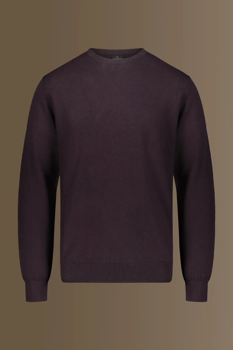 Round neck sweater in cotton- wool blend - Bordeaux