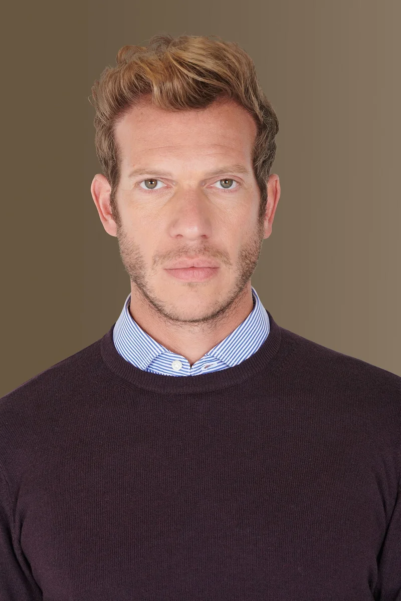 دوبل غانغر Round neck sweater in cotton- wool blend - Bordeaux