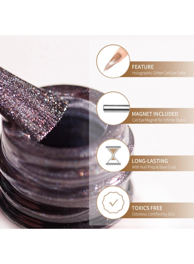MAYCHAO 15ML Cat Eye Gel Nail Polish 1Pc Purple Shimmer Gel Polish with Magnet Soak off Holographic Magnetic Nail Polish for Nail Art Manicure Salon DIY at Home 05 OZ - Image 4
