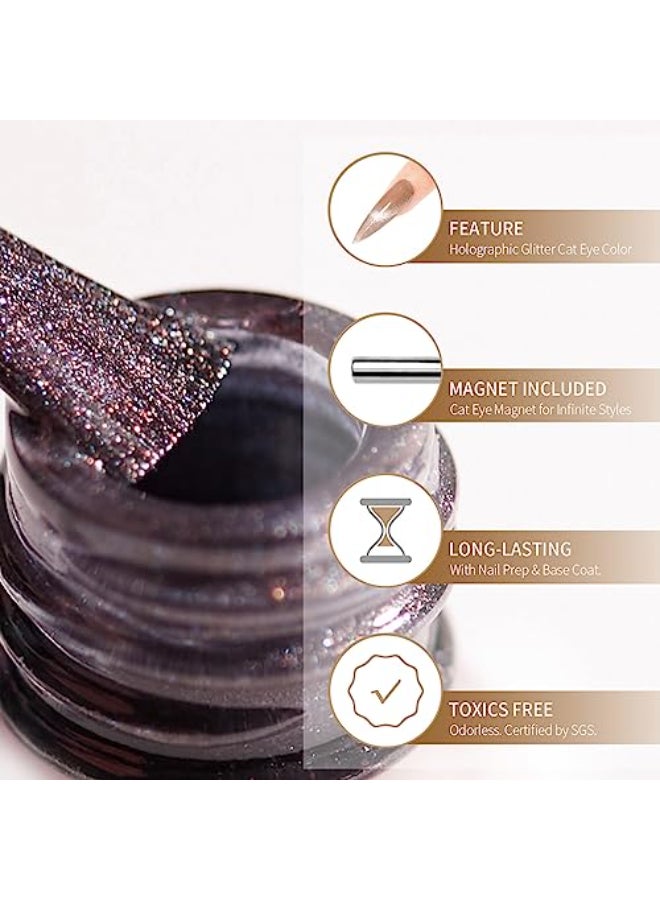 MAYCHAO 15ML Cat Eye Gel Nail Polish 1Pc Purple Shimmer Gel Polish with Magnet Soak off Holographic Magnetic Nail Polish for Nail Art Manicure Salon DIY at Home 05 OZ - Image 3