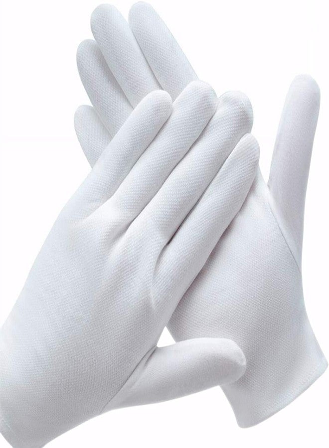 EWFEN White Cotton Gloves for Serving Inspection Costume - Cloth Gloves for Dry Hands Eczema SPA Moisturizing (12 pair) - Image 1