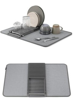 Generic Microfiber dish drying mat and holder with dish drainer made of high-quality plastic - lightweight, space-saving design that can be folded for easy storage, standard, multi-color  - Image 1