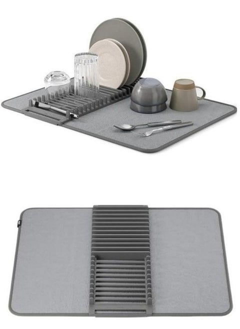 Microfiber dish drying mat and holder with dish drainer made of high-quality plastic - lightweight, space-saving design that can be folded for easy storage, standard, multi-color