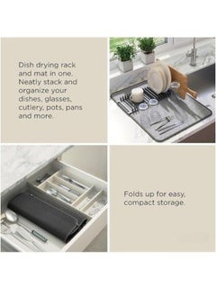 Generic Microfiber dish drying mat and holder with dish drainer made of high-quality plastic - lightweight, space-saving design that can be folded for easy storage, standard, multi-color  - Image 3