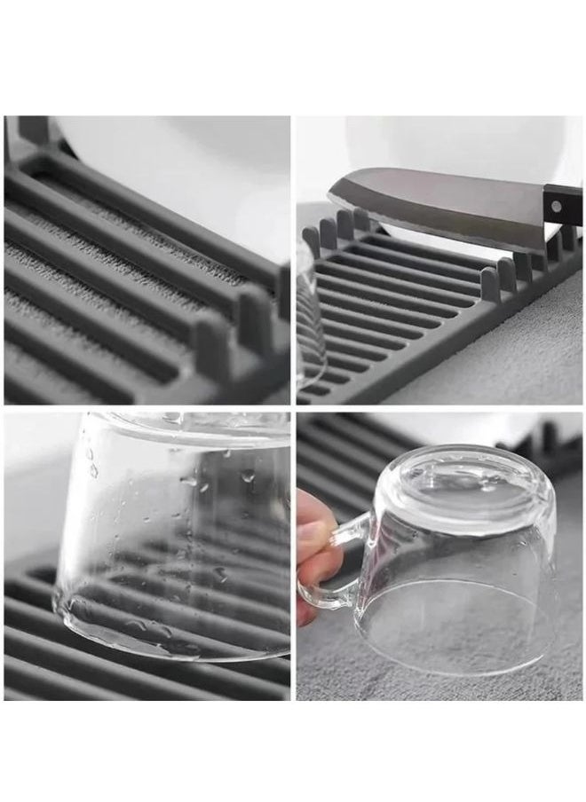 Generic - Microfiber dish drying mat and holder with dish drainer made of high-quality plastic - lightweight, space-saving design that can be folded for easy storage, standard, multi-color - Image 1