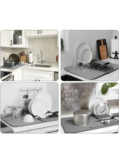 Generic Microfiber dish drying mat and holder with dish drainer made of high-quality plastic - lightweight, space-saving design that can be folded for easy storage, standard, multi-color  - Image 5