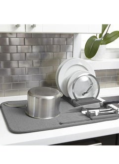 Generic Microfiber dish drying mat and holder with dish drainer made of high-quality plastic - lightweight, space-saving design that can be folded for easy storage, standard, multi-color  - Image 4