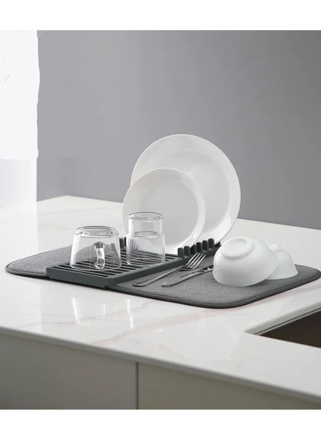 Generic - Microfiber dish drying mat and holder with dish drainer made of high-quality plastic - lightweight, space-saving design that can be folded for easy storage, standard, multi-color - Image 1