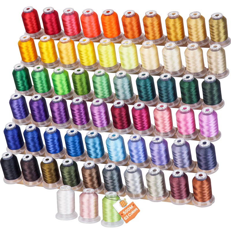 New brothreads 63 Colors 100% Polyester Machine Embroidery Thread 550yd with Thread Nets - Compatible for Home-Based Embroidery Sewing Machine - Image 1