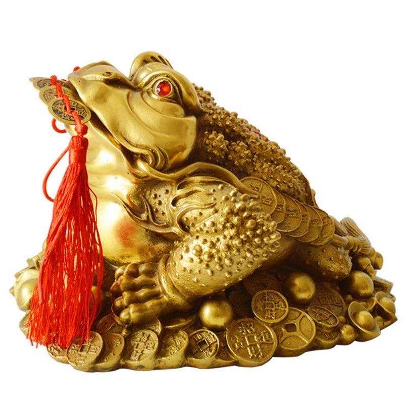 Briskfeel Brass Feng Shui Money Frog Three Legged Wealth Traditional Frog Money Toad Statue with Set of 5 Lucky Charm Ancient Coins on Red String Home Car Fengshui Decor (B1 Money Frog) - Image 3