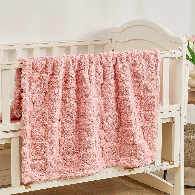 Yurhap Fleece Baby Blanket Heart Checkered Blanket, Ultra Soft Cozy Baby Blankets for Girls Boys, Fluffy Infant Toddler Newborn Receiving Blankets for Crib Stroller 30â€Ã—40â€ (Dark Pink) - Image 2