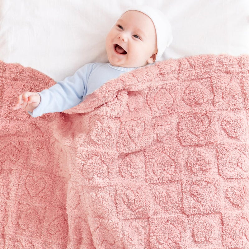 Yurhap Fleece Baby Blanket Heart Checkered Blanket, Ultra Soft Cozy Baby Blankets for Girls Boys, Fluffy Infant Toddler Newborn Receiving Blankets for Crib Stroller 30â€Ã—40â€ (Dark Pink) - Image 3