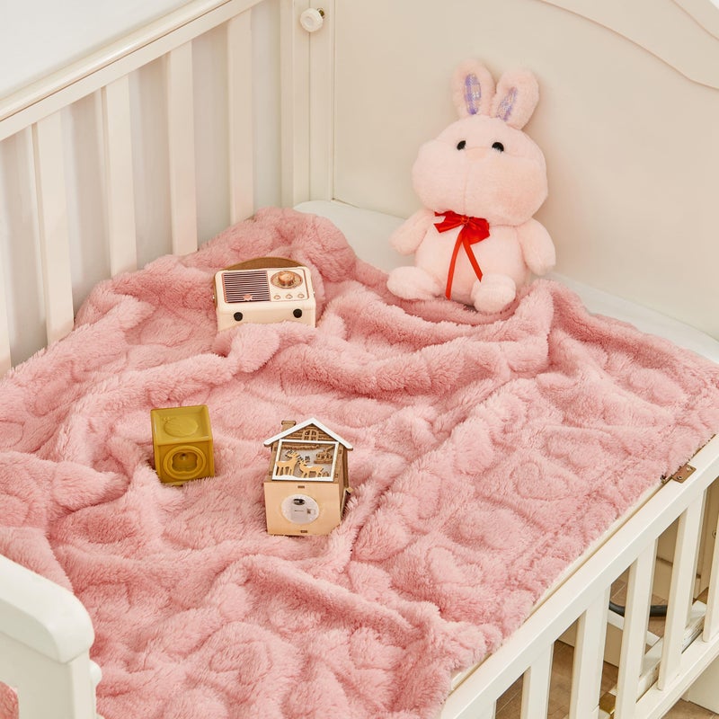 Yurhap Fleece Baby Blanket Heart Checkered Blanket, Ultra Soft Cozy Baby Blankets for Girls Boys, Fluffy Infant Toddler Newborn Receiving Blankets for Crib Stroller 30â€Ã—40â€ (Dark Pink) - Image 4