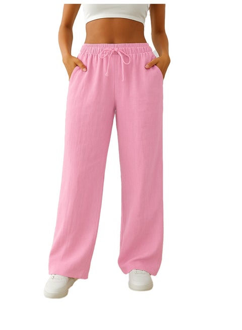 Wide Leg Linen Pants for women – Casual Loose Fit Trousers with Side Pockets & Elastic Drawstring Waist, Lightweight Summer Style