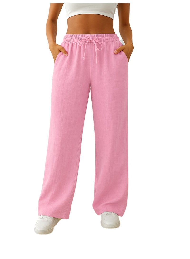 Nileton Wide Leg Linen Pants for women – Casual Loose Fit Trousers with Side Pockets & Elastic Drawstring Waist, Lightweight Summer Style - Image 1