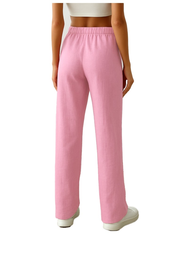 Nileton Wide Leg Linen Pants for women – Casual Loose Fit Trousers with Side Pockets & Elastic Drawstring Waist, Lightweight Summer Style - Image 3