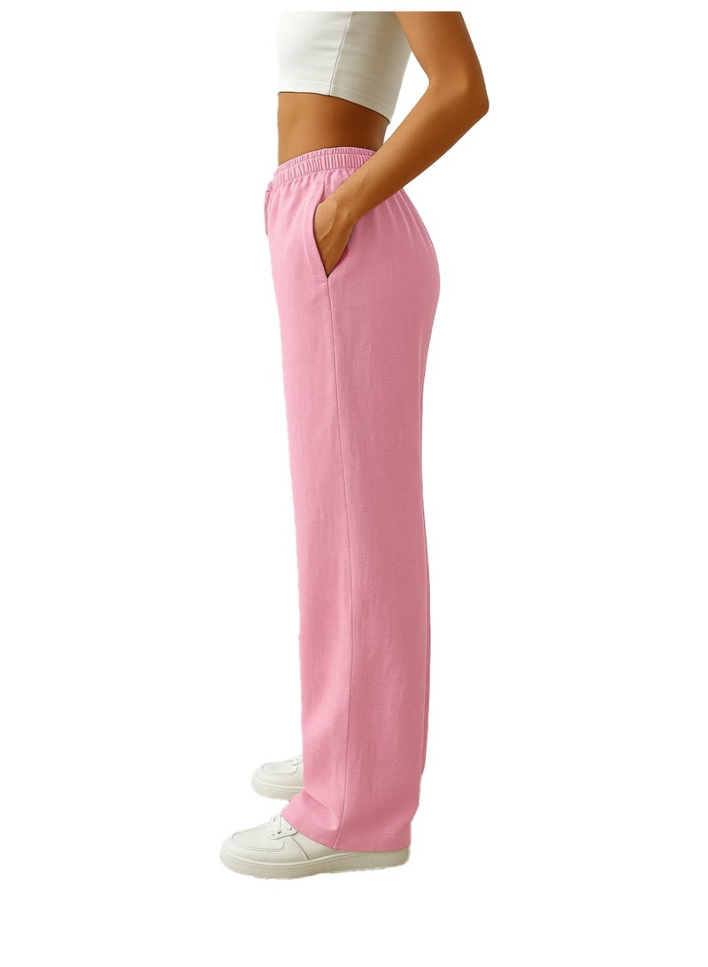 Nileton Wide Leg Linen Pants for women – Casual Loose Fit Trousers with Side Pockets & Elastic Drawstring Waist, Lightweight Summer Style - Image 2
