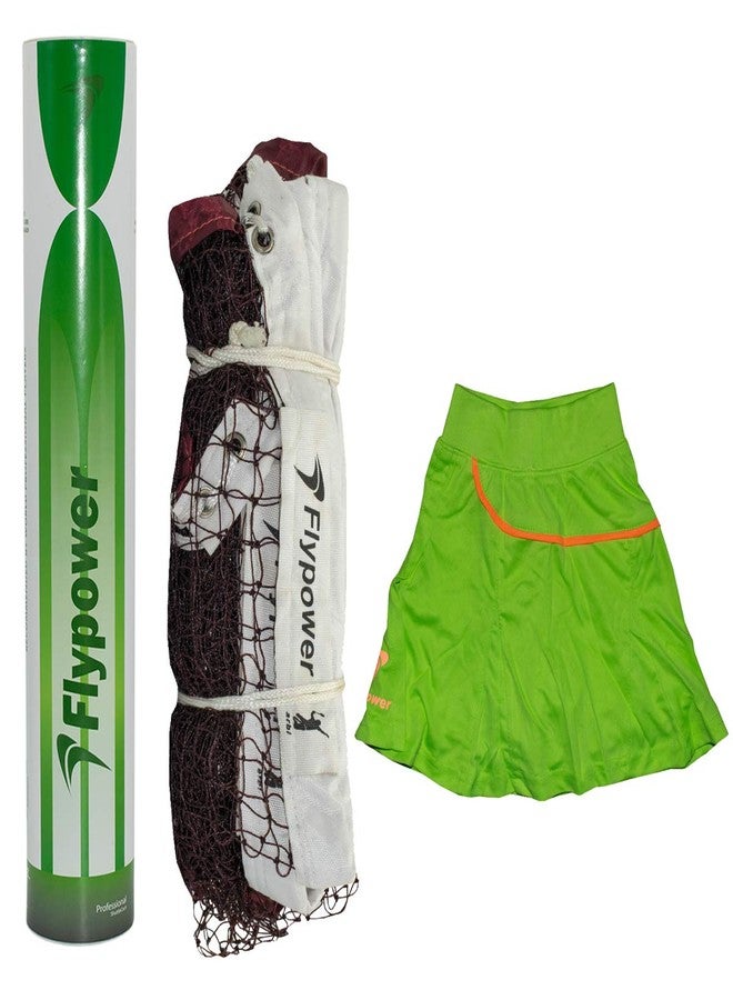 FLYPOWER Badminton Feather Shuttle Cock Green with NET 850 MEHROON and Skirt UTARI NEON Green Size S - Image 2