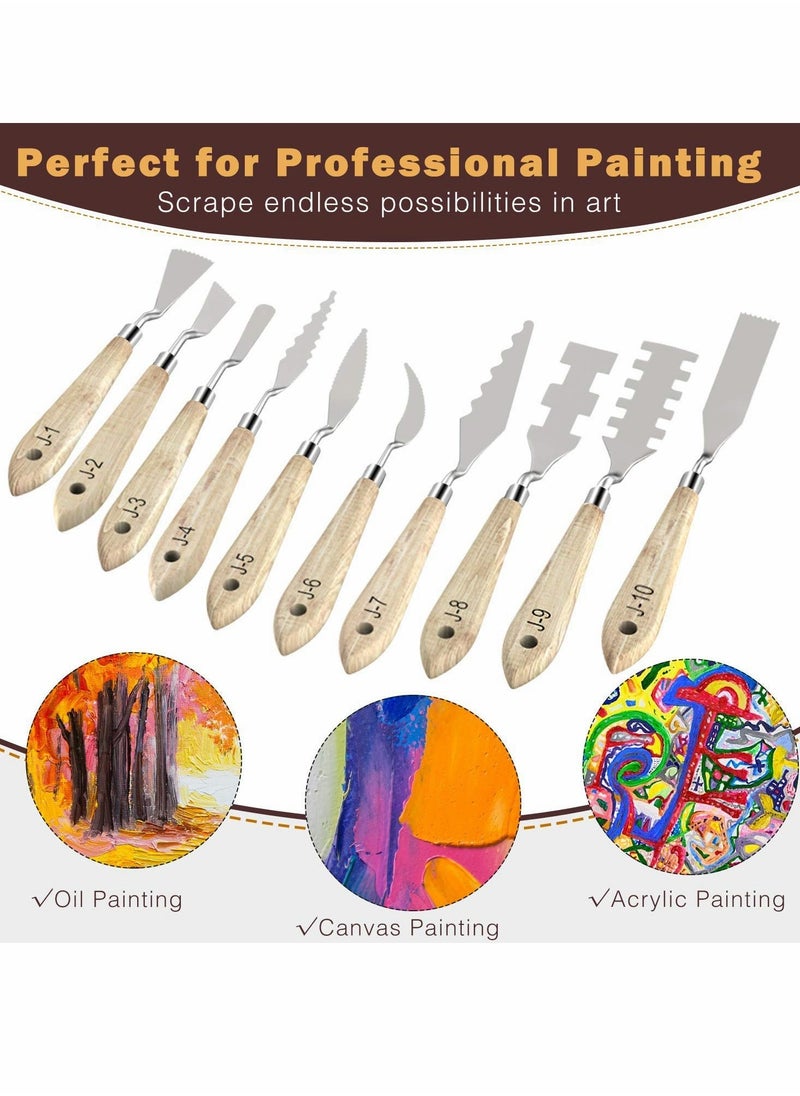 10 Piece Stainless Steel Palette Knife Set for Art, Flexible Tools with Wooden Handle for Oil and Acrylic Painting, Color Mixing and Texture Creation - Image 2