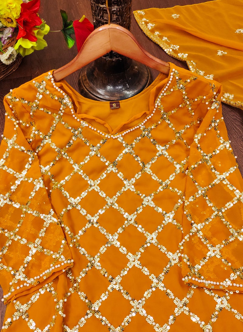 Super Asian Classic Fox Georgette Sequence Embroidered Top with Rivet Moti Work, Paired with Micro Fabric Pants & Dupatta – Complete Stylish Set - Image 2