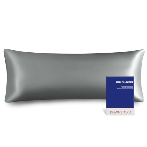 DOWNSTORIA Satin Body Pillow Cover Similar to Silk Body Pillow Pillowcase 1 Pack,Smooth and Cooling, Gray Silky Envelope Closure Large Long Pillow Cases, Gifts for Women Men(20x54 Inches, Grey) - Image 1