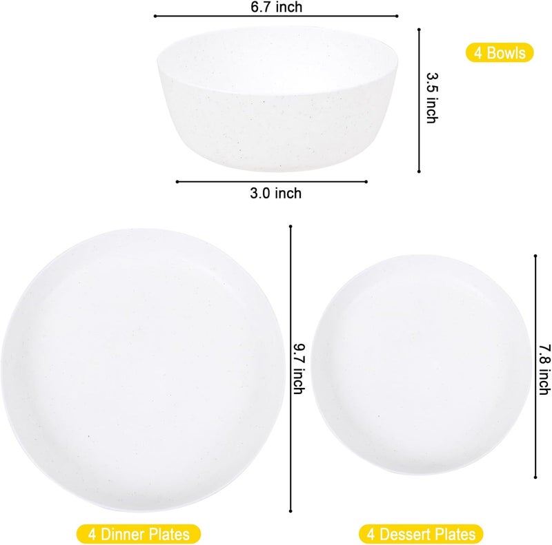 ejonirinjonir EI 12pcs White Wheat Straw PlatesWheat Straw Dinnerware SetPlates and Bowls SetsUnbreakable Plastic PlatePlastic Plates ReusableDinner Plates Set of 4Plastic Dishes Set - Image 2