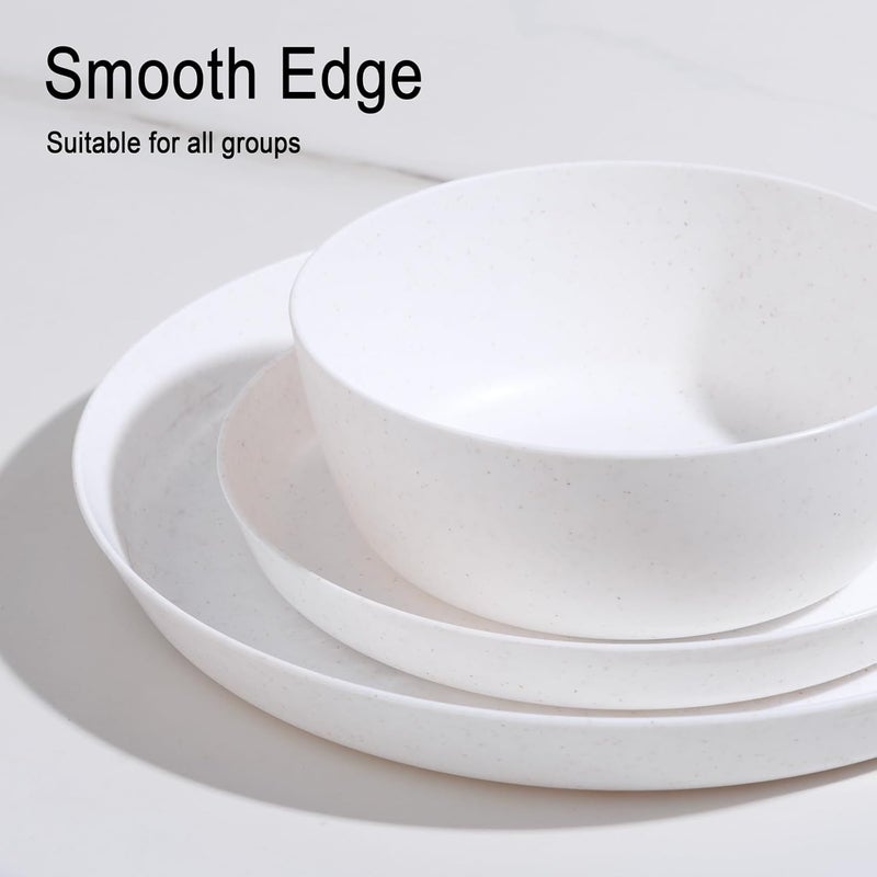 ejonirinjonir EI 12pcs White Wheat Straw PlatesWheat Straw Dinnerware SetPlates and Bowls SetsUnbreakable Plastic PlatePlastic Plates ReusableDinner Plates Set of 4Plastic Dishes Set - Image 3