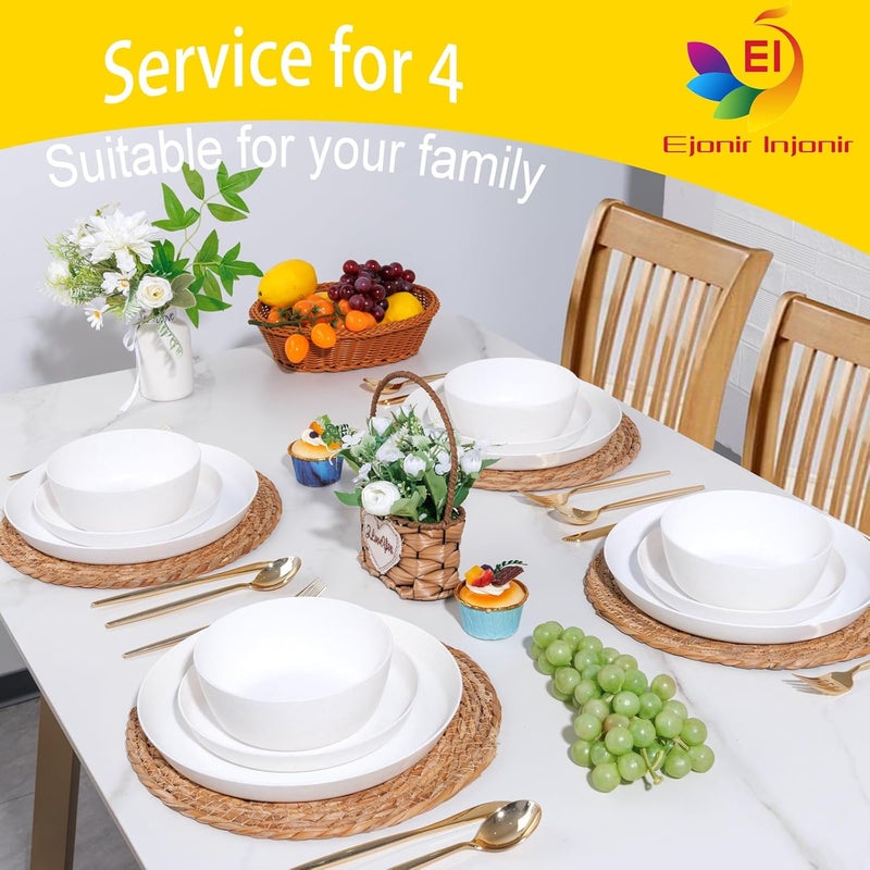 ejonirinjonir EI 12pcs White Wheat Straw PlatesWheat Straw Dinnerware SetPlates and Bowls SetsUnbreakable Plastic PlatePlastic Plates ReusableDinner Plates Set of 4Plastic Dishes Set - Image 5