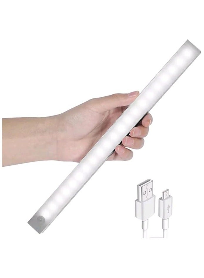 سبيس شوب أضواء الخزانة LED إضاءة تحت الخزانة مستشعر حركة لاسلكي ضوء ليلي USB قابل لإعادة الشحن أبيض بارد مع شريط مغناطيسي مزدوج الجوانب لدرج المطبخ 30 سم قطعة واحدة - Image 1