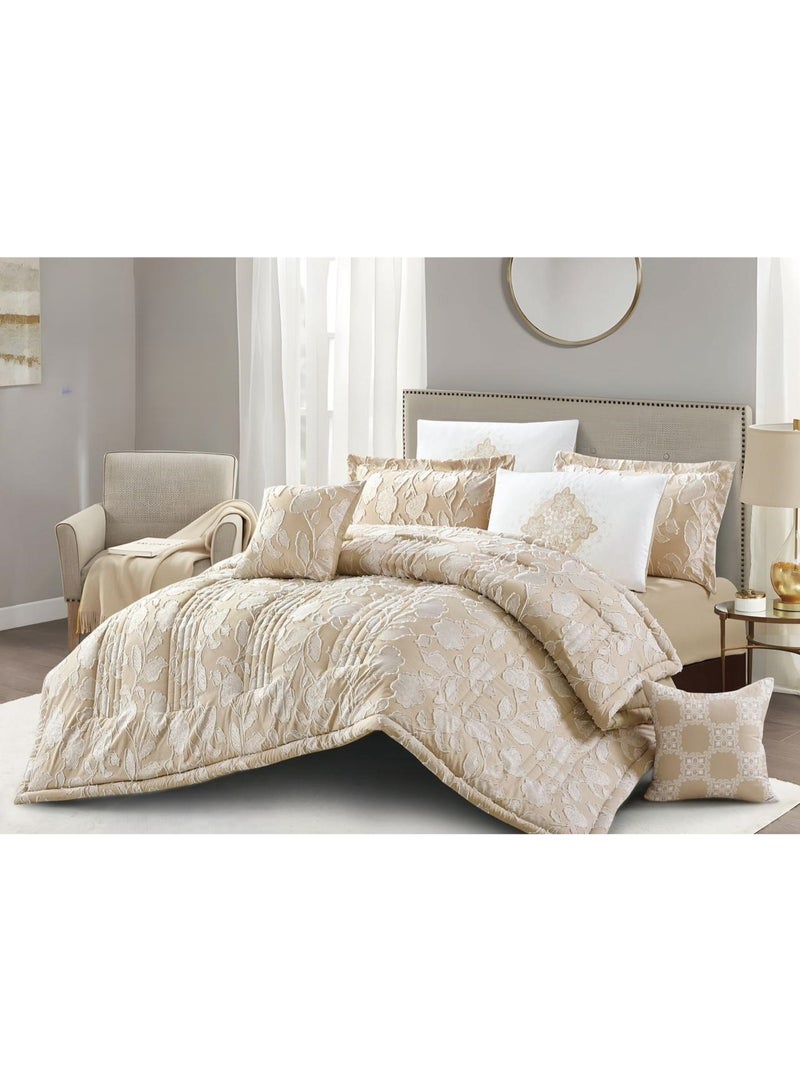 ريد روز مفرش سرير نفرين ملكي ذو طابع نقش ورق من خامات الميكروفايبر 8 قطع، مقاس اللحاف 260x240 سم - Image 1