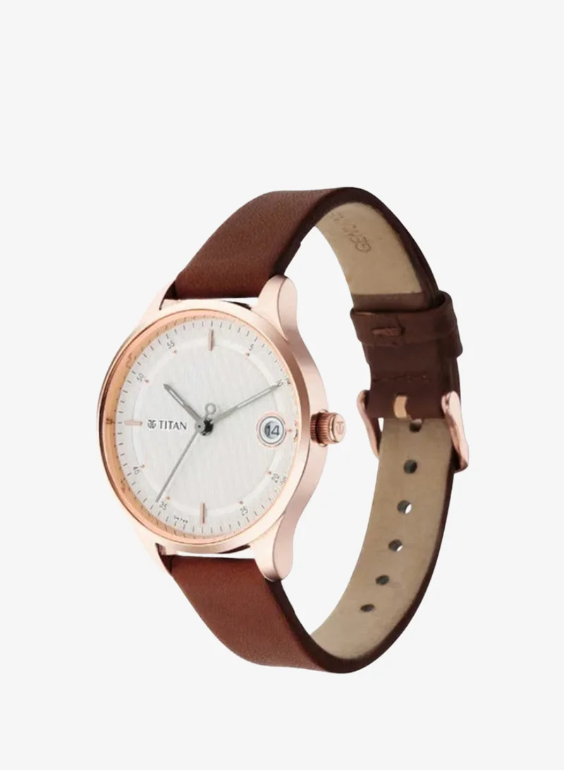 Titan Workwear Silver Dial Brown Leather Strap Watch
