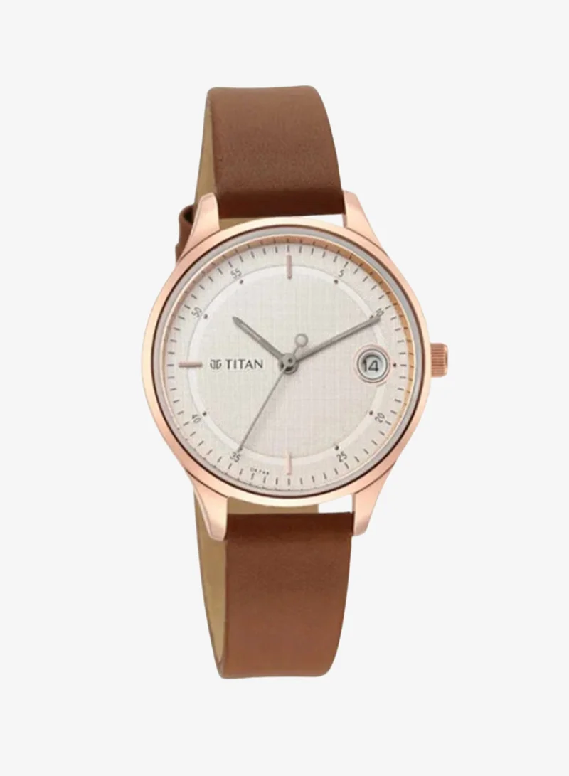 Titan Workwear Silver Dial Brown Leather Strap Watch
